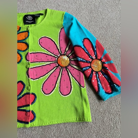 Michael Simon M Sweater Cardigan Flowers Daisy valentines day Gift Idea, - Picture 4 of 8